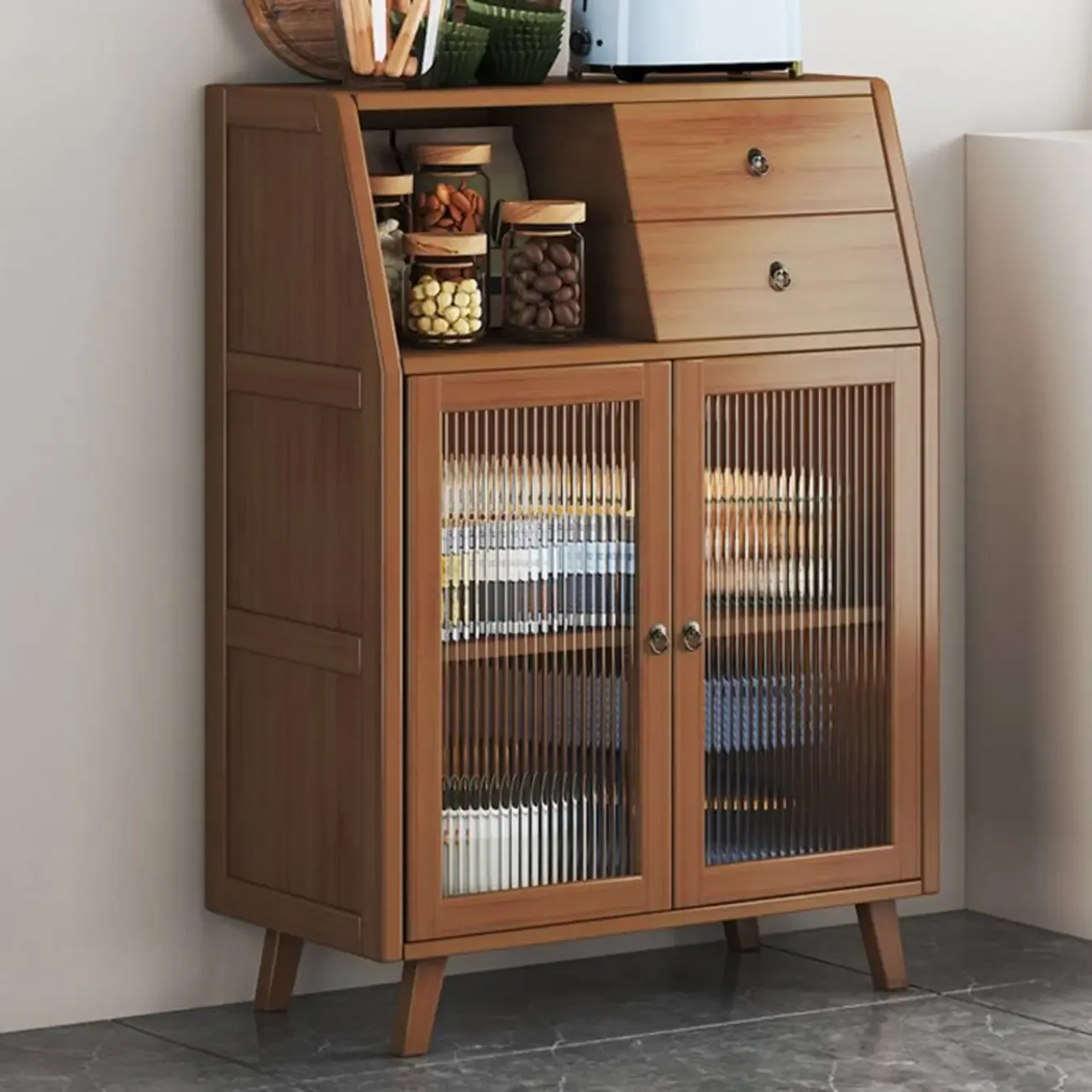 Modern Bamboo Narrow Sideboard with Drawers