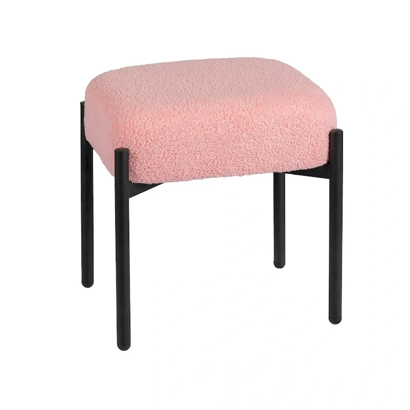 Faux Teddy Fur Round Vanity Stool, Ottoman Foot Stool