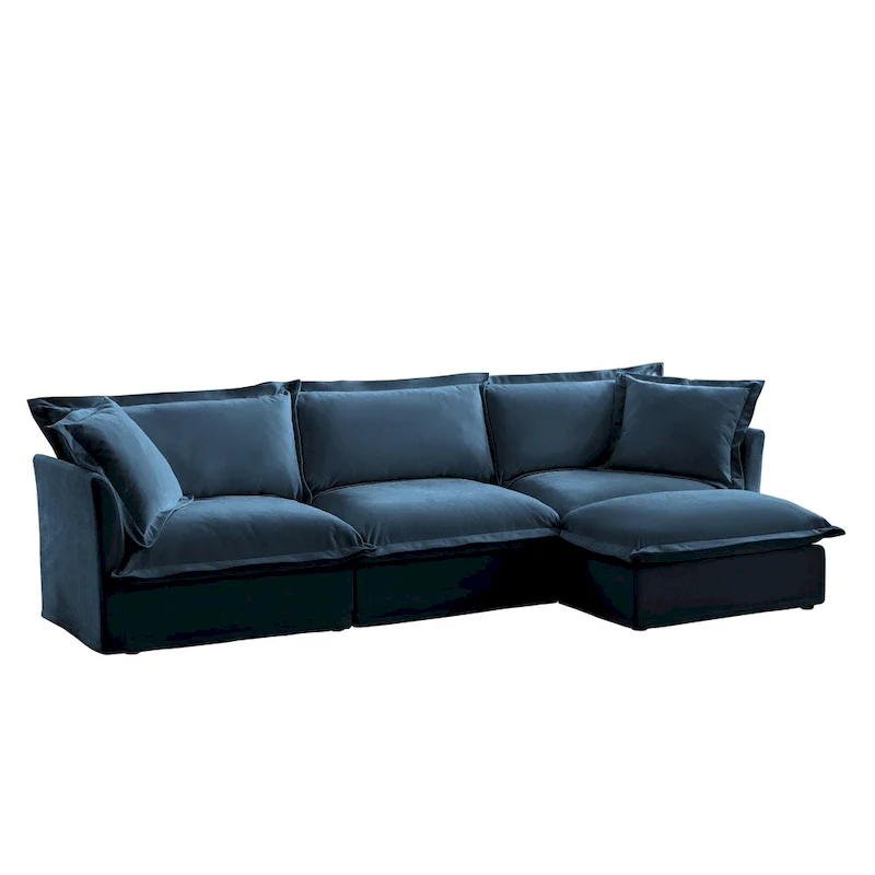 120 Chenille L-Shaped Sectional with Convertible Ottoman & 2 Pillows and 3-Seater Cloud Couch