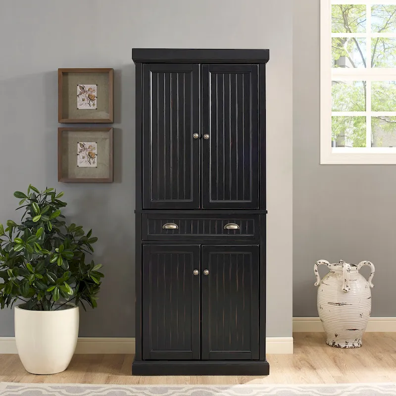 Crosley Seaside Kitchen Pantry in Distressed Black Finish