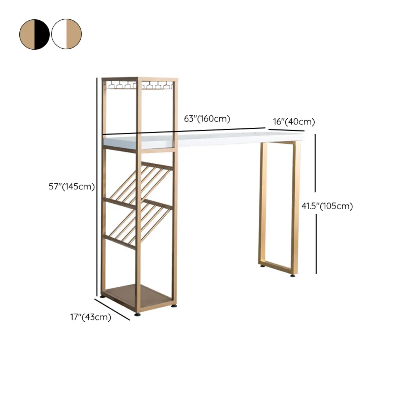 Glam White-Gold 2-Tier Shelves Bar Tables with Stemware Holders