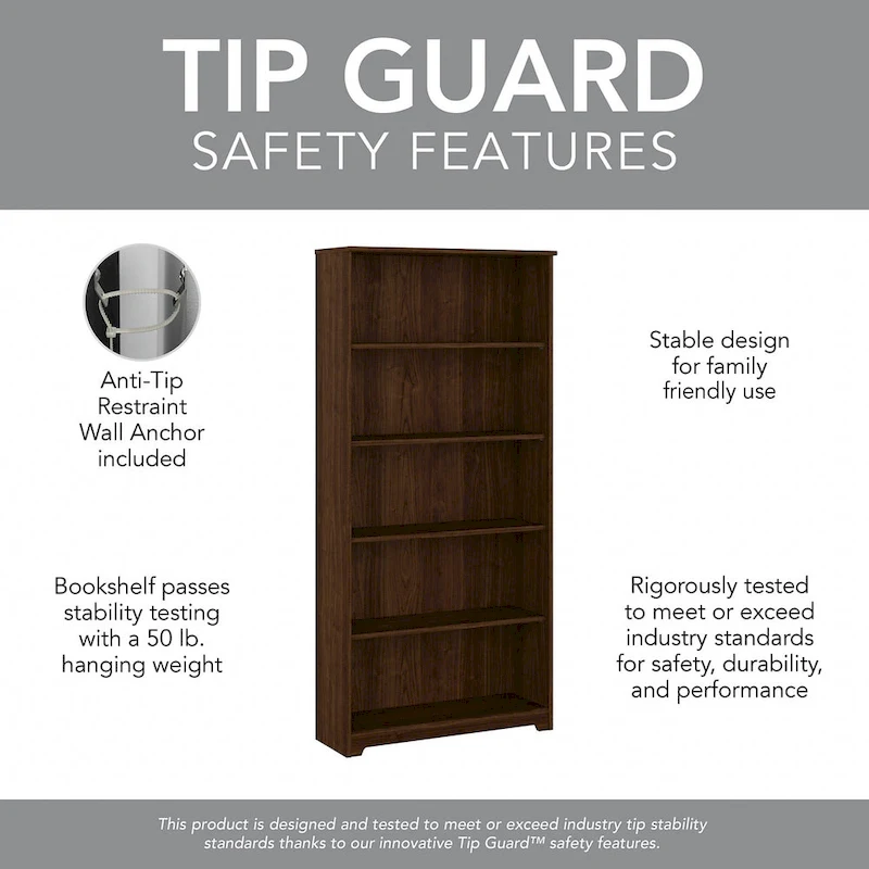 Cabot 60W L-Desk with Hutch and 5 Shelf Bookcase by Bush Furniture