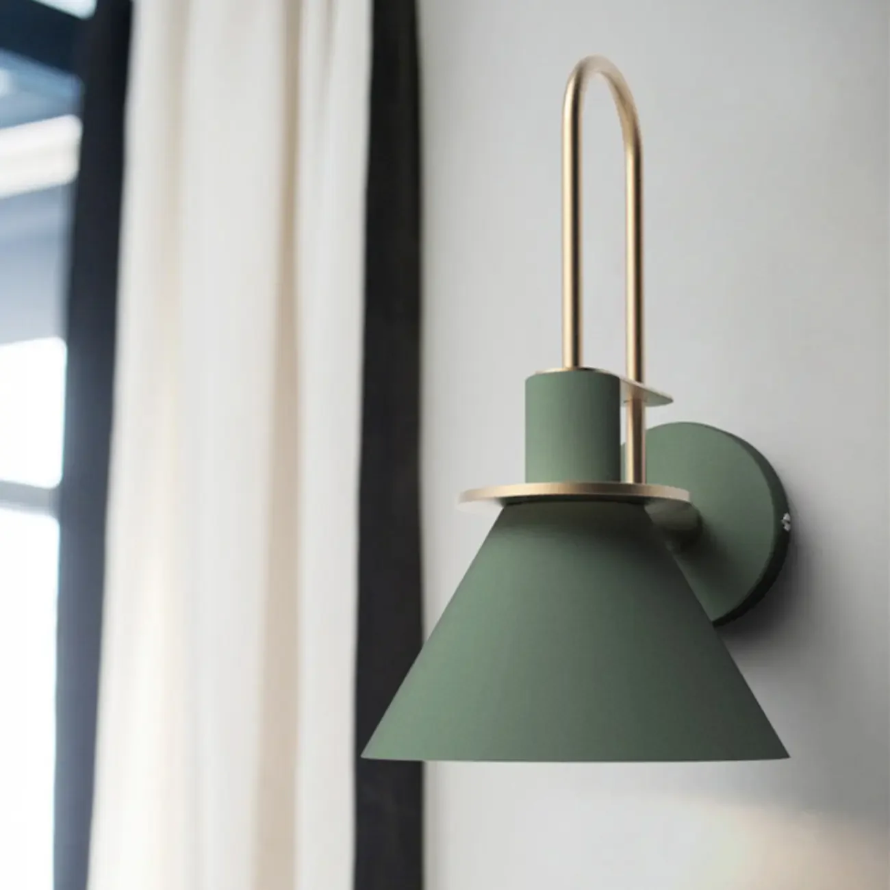 Cone Bathroom Vanity Light with Green Iron Shade