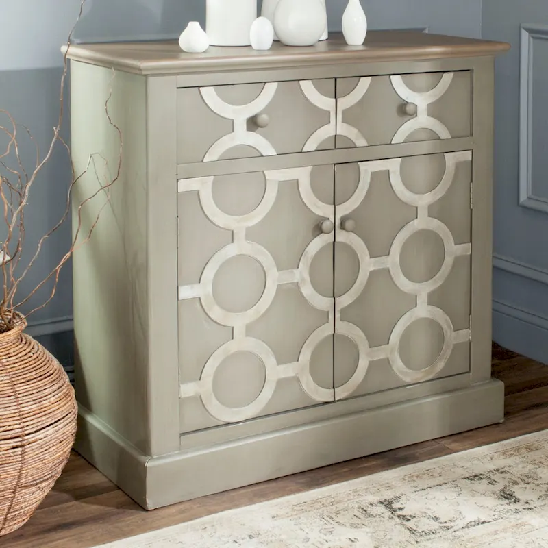 Grey Wood Storage Chest with 2 Drawers & Cabinet — 1 Unit
