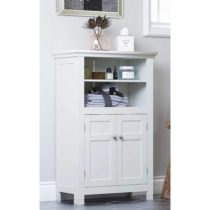 White/Espresso Freestanding Cabinet with Doors, MDF, Single