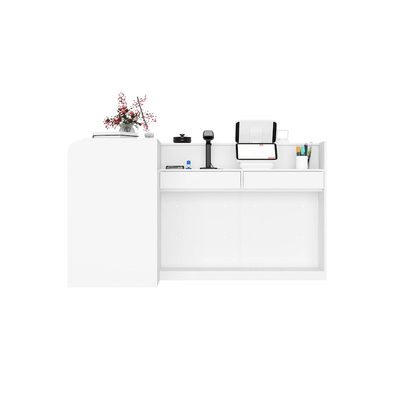 White Welcome Desk with Side Drawer and Cabinet - Reception Solution