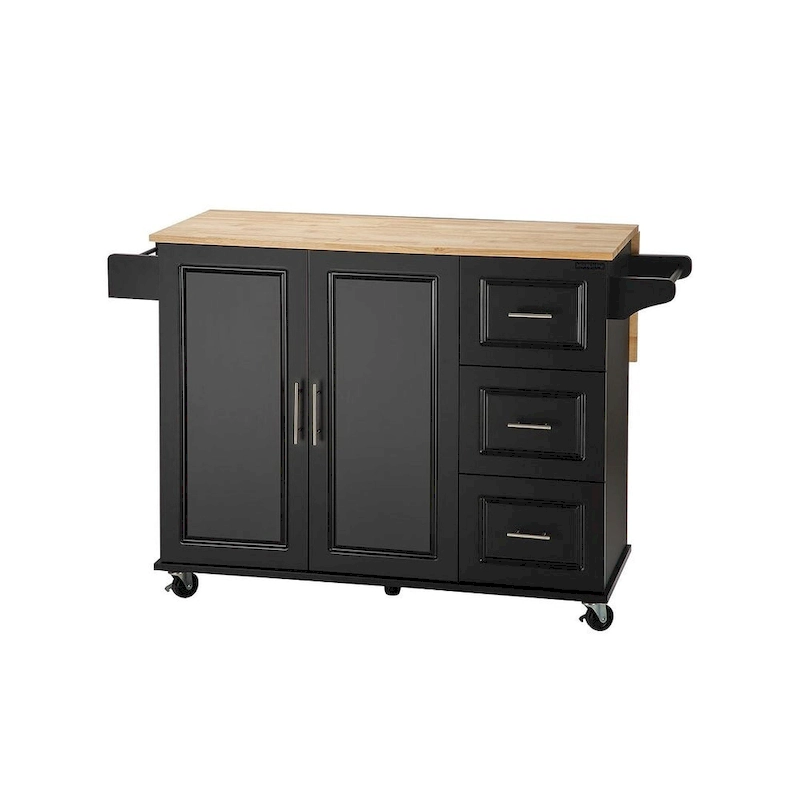 Kitchen Island Cart with Extensible Rubber Wood Top and Locking Wheels