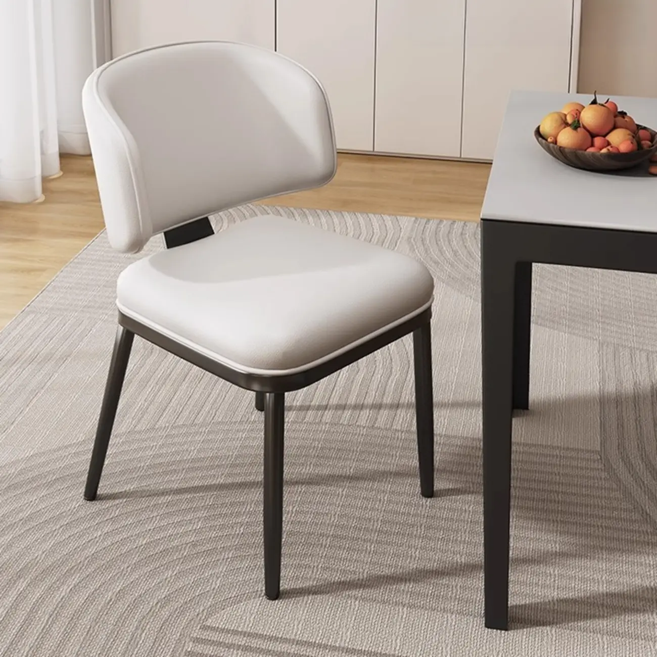 Art Deco Armless Faux Leather Low Back Dining Chair