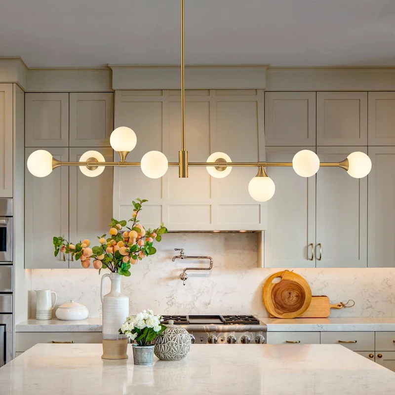 8-Light Modern Sputnik Linear Cluster Frosted Glass Globe Chandelier for Dining Room - W 51.18