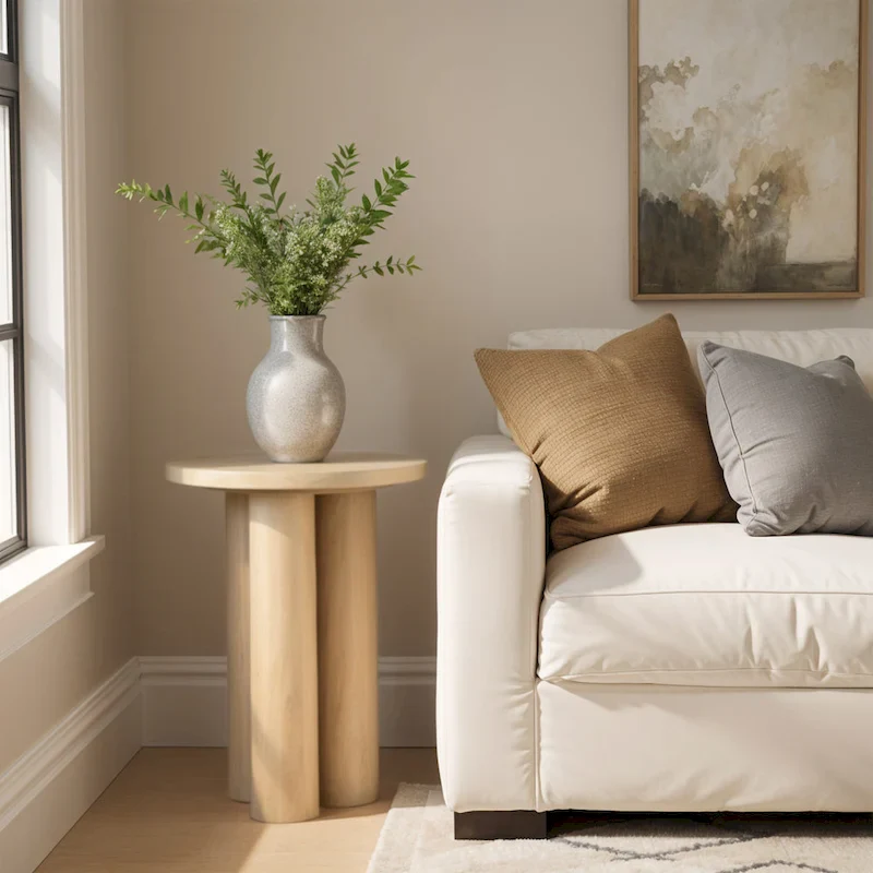 Round Side Table - Natural Brown, Farmhouse Style, Single User