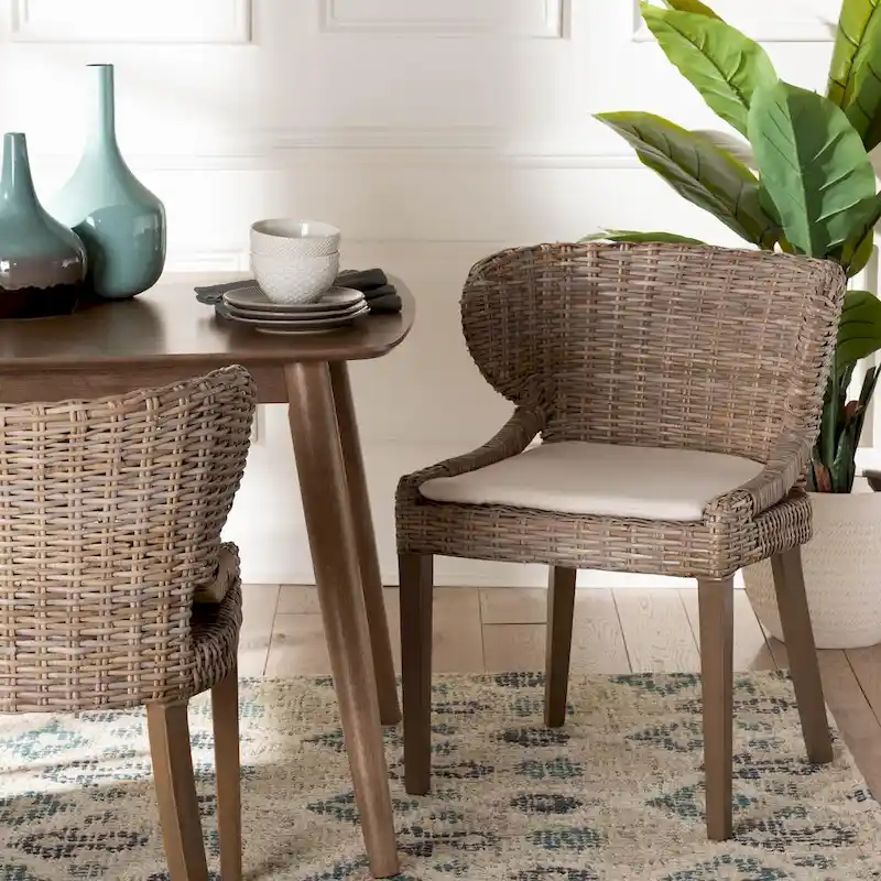 Bohemian Grey Natural Kubura and Mahogany Dining Chairs