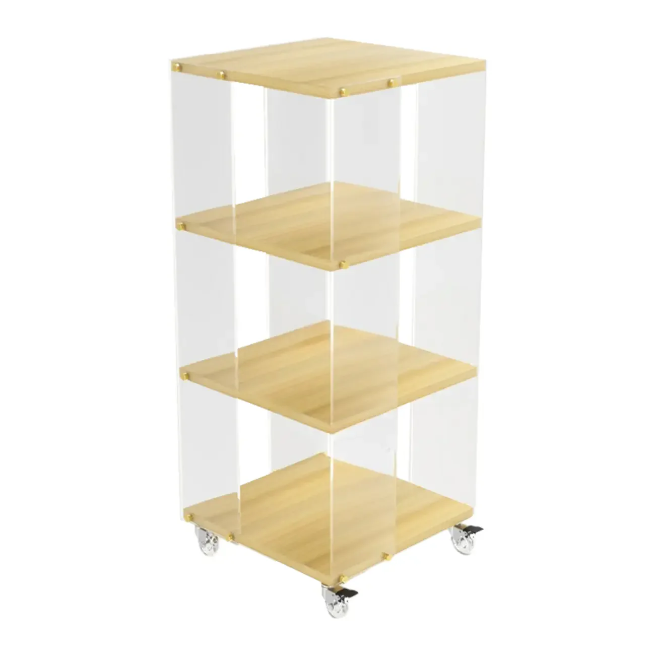 Acrylic 4-Tier Narrow Open Back Bookcase with Wheels