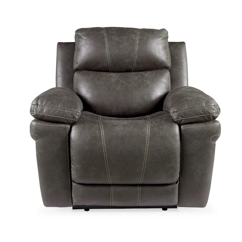 Dual Power Recliner Chair, Adjustable Headrest, Gray Faux Leather
