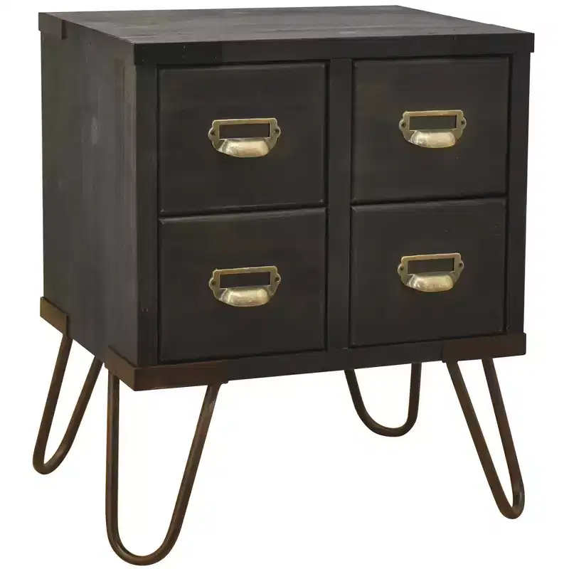 eHemco Antique Style 4-Drawer Storage End Table Side Table with Metal Hairpin Legs