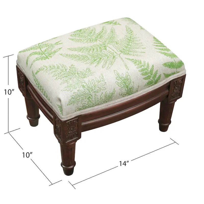 Jade Green Fern Print Footstool, Linen, 1-Person – Small