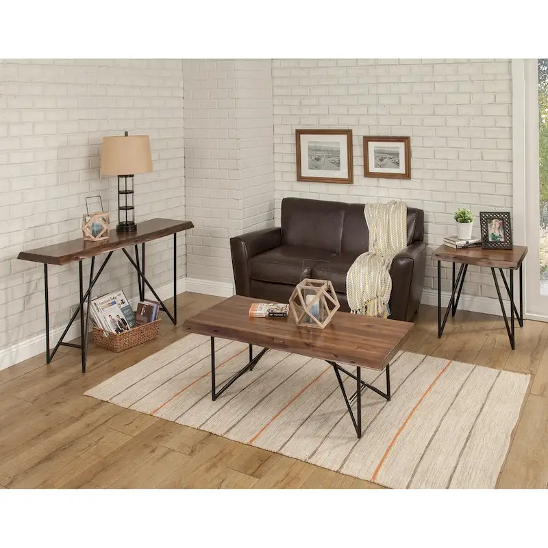 Alpine Furniture Live Edge Coffee/Cocktail Table - Light Walnut - 50 Wx25.5 Dx18 H