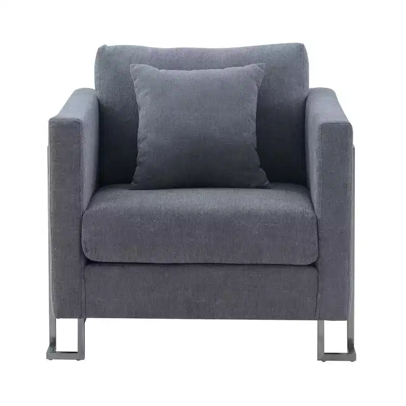 Heritage Fabric Upholstered Accent Chair: Armen Living, Sturdy Frame, Metal Legs, Includes Toss Pillow