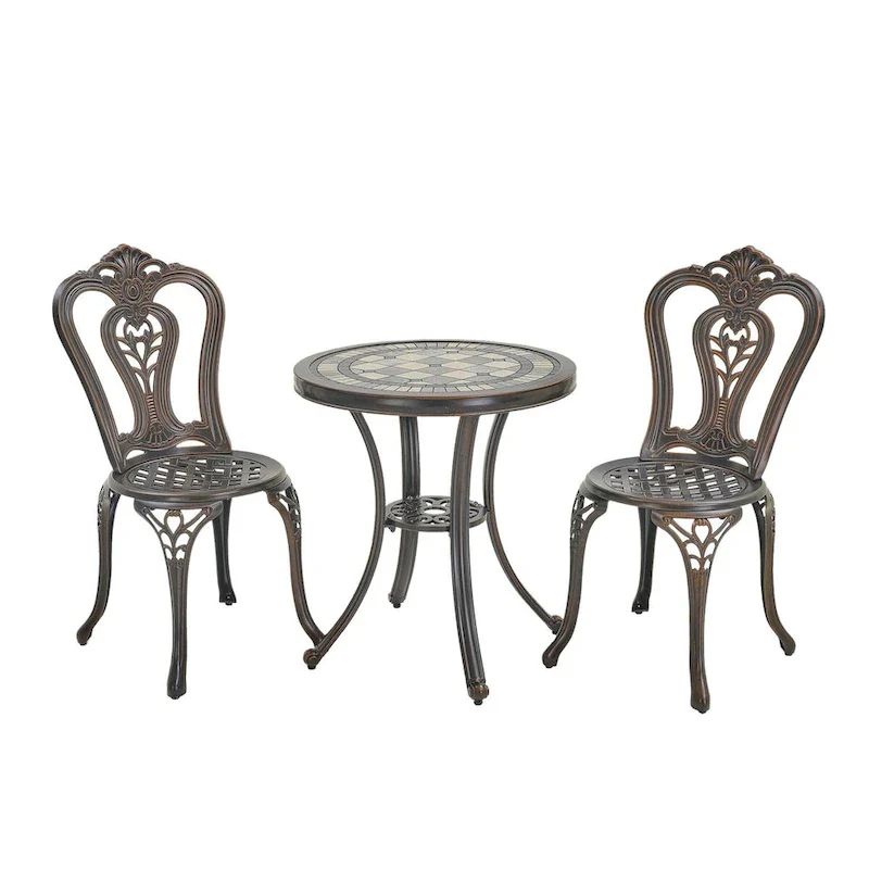 3-Piece Cast Aluminum Bistro Table and Chairs Set