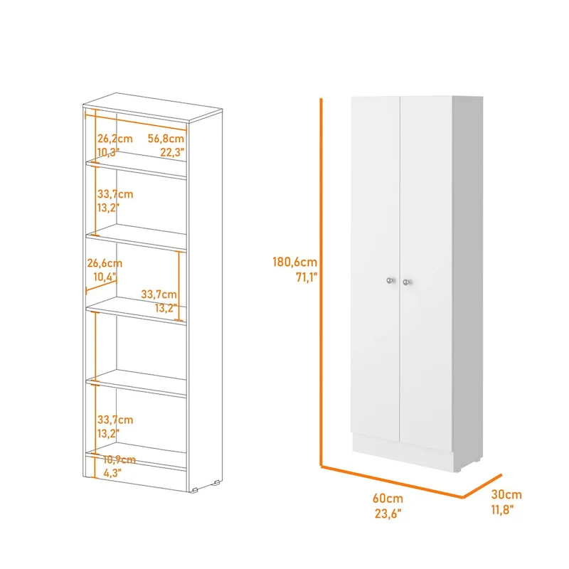 White / Black / Oak Freestanding Storage Cabinet with 10 Shelves