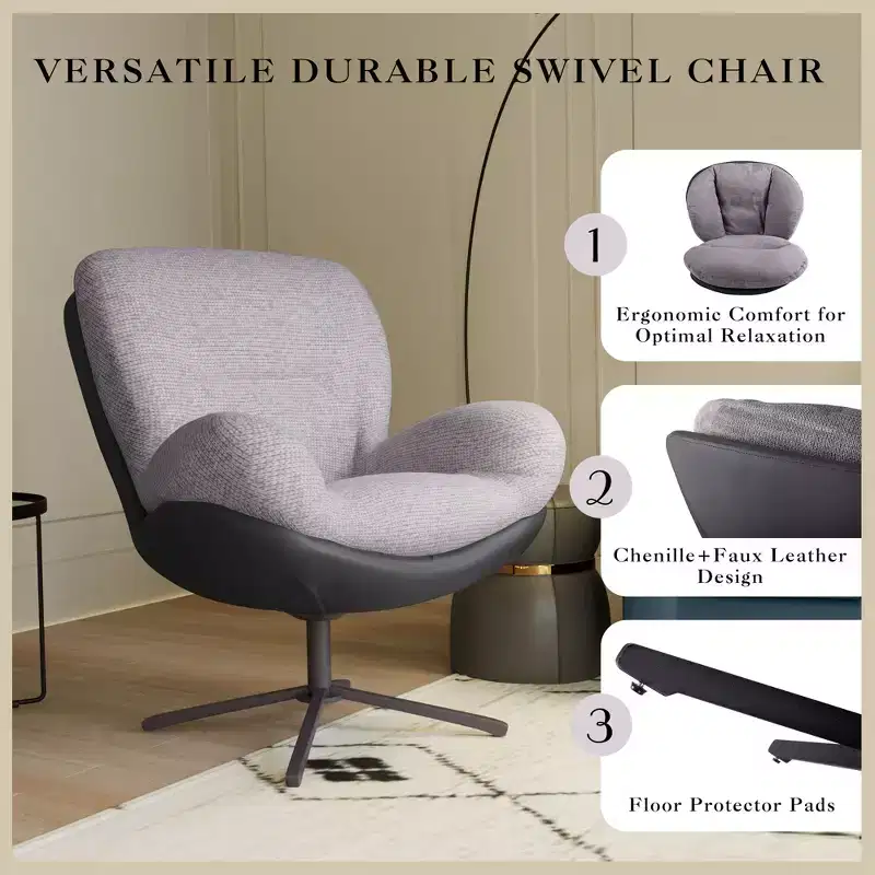 Christopher Knight Home Alger Modern Chenille and Faux Leather Upholstered Swivel Chair