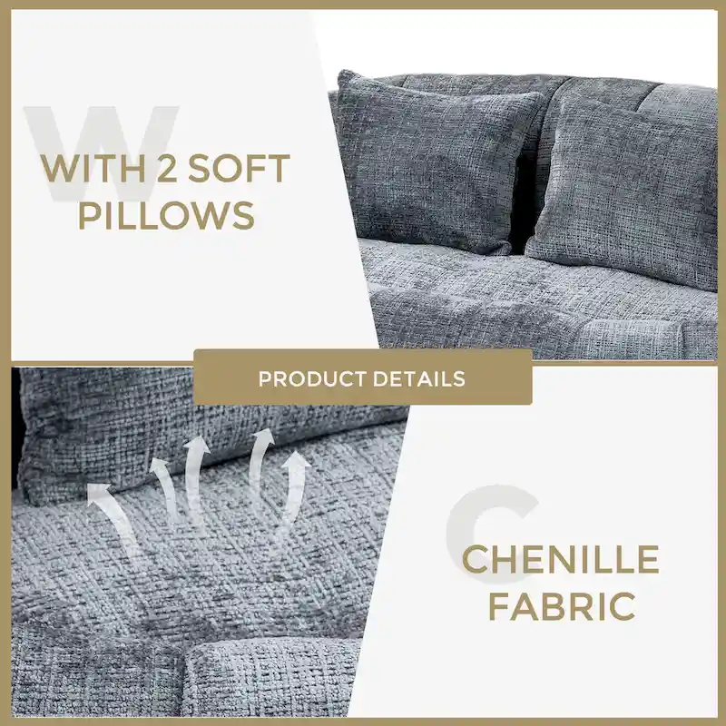 Gray Modern 59 Chenille Loveseat Chaise Lounge Chair