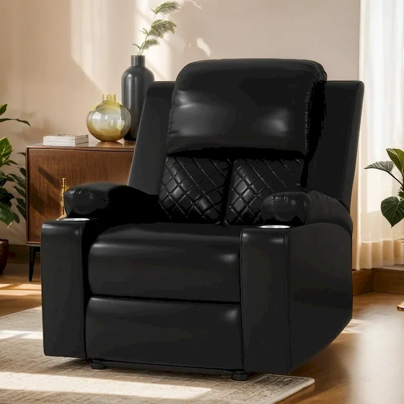 Home Theater Seating Manual Recliner with Overstuffed Back and Armrests