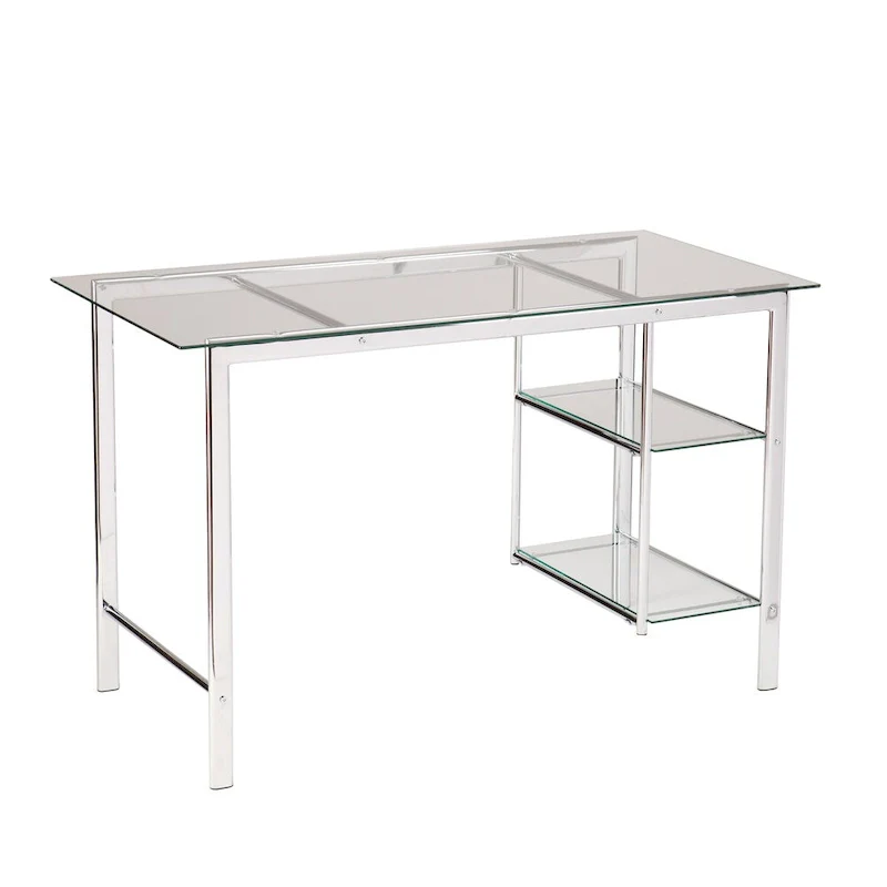 Chrome and Glass Desk with 2 Shelves - Modern Home Office