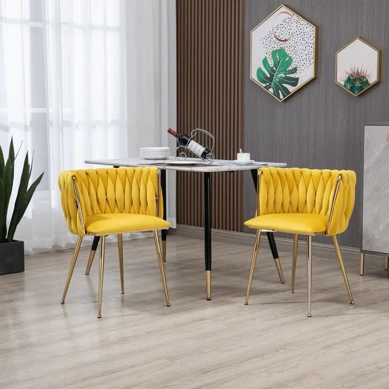 SEYNAR Modern Glam Velvet Dining Side Chair Set of 2 with Gold Metal Frame