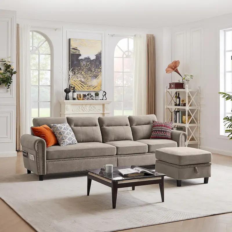 106.69 4 Seater L Shaped Reversible Sectional Sofa with Side Storage Bags