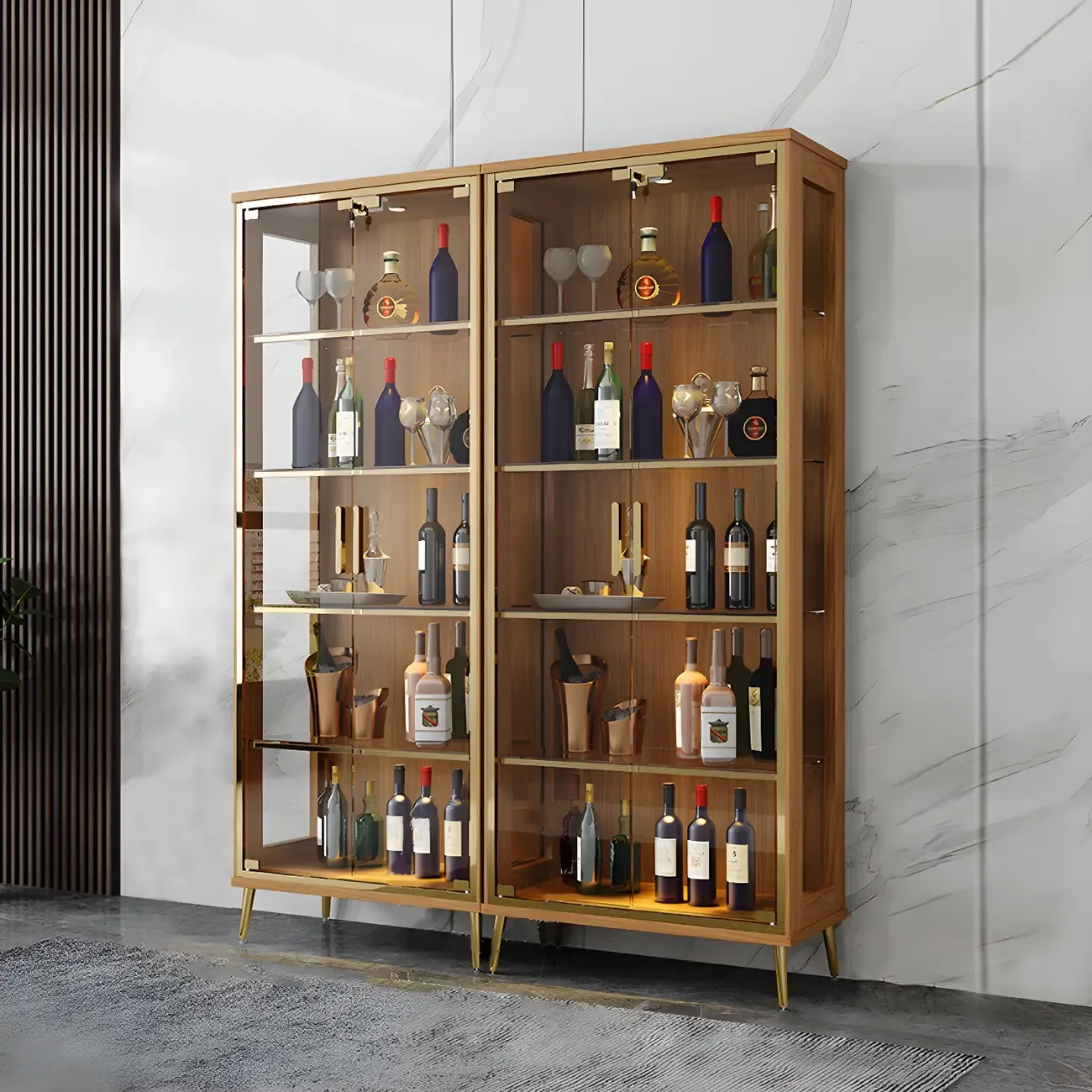 Glam Black Wooden Glass Display Cabinet