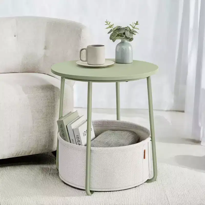 Small Side Table with Storage Round End Tables Living Room Side Tables for Small Spaces Bedroom Laurel Green and Cream White