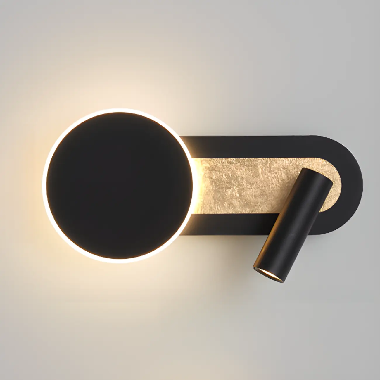 Mini Geometric 2-Light Black-Gold Wall Sconce in Rotatable