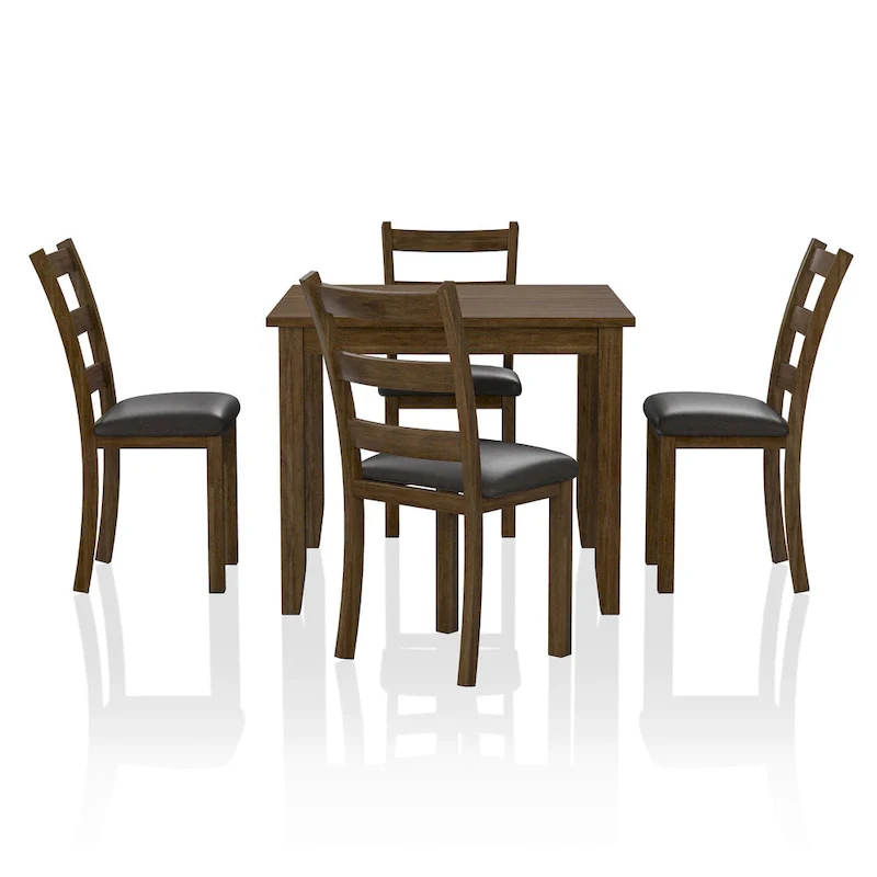 Oma Transitional Walnut Solid Wood 5-Piece Dining Table Set by