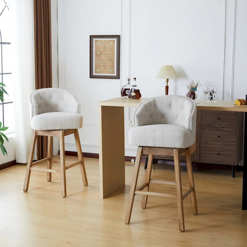 Roomfitters 33.25 Swivel Upholstered Counter Stools, Set of 2 Armless Bar Chairs with Rubberwood Frame and Footrest