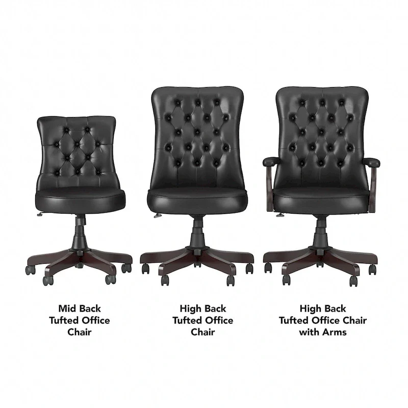 High Back Tufted Office Chair with Arms - Espresso Wood Base
