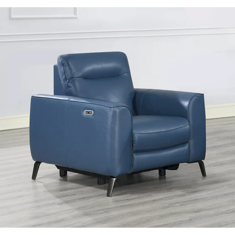 Steve Silver Top Grain Leather Ocean Blue Power Reclining Chair