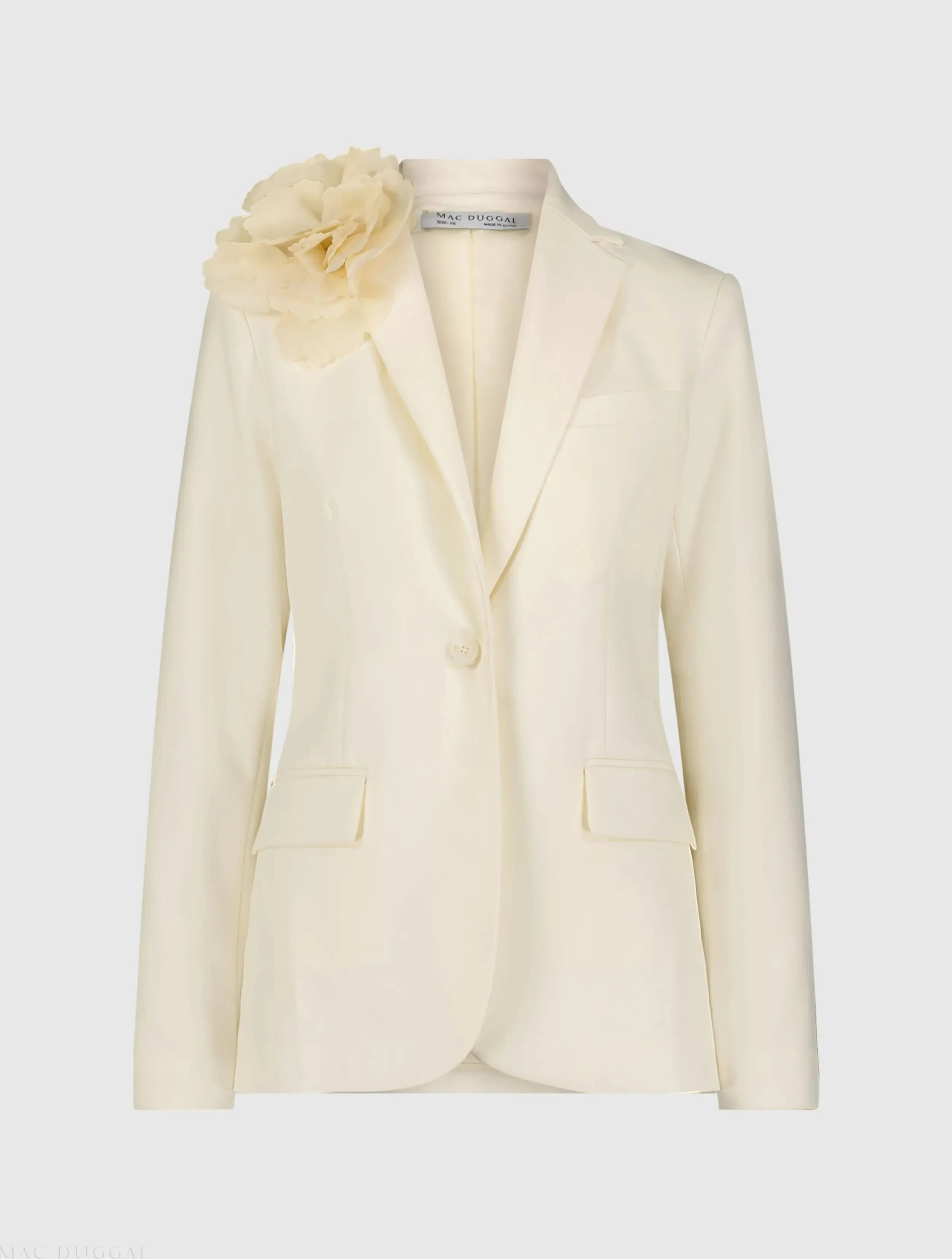 Ivory Classic Crepe Blazer Jacket With Flower - FINAL SALE