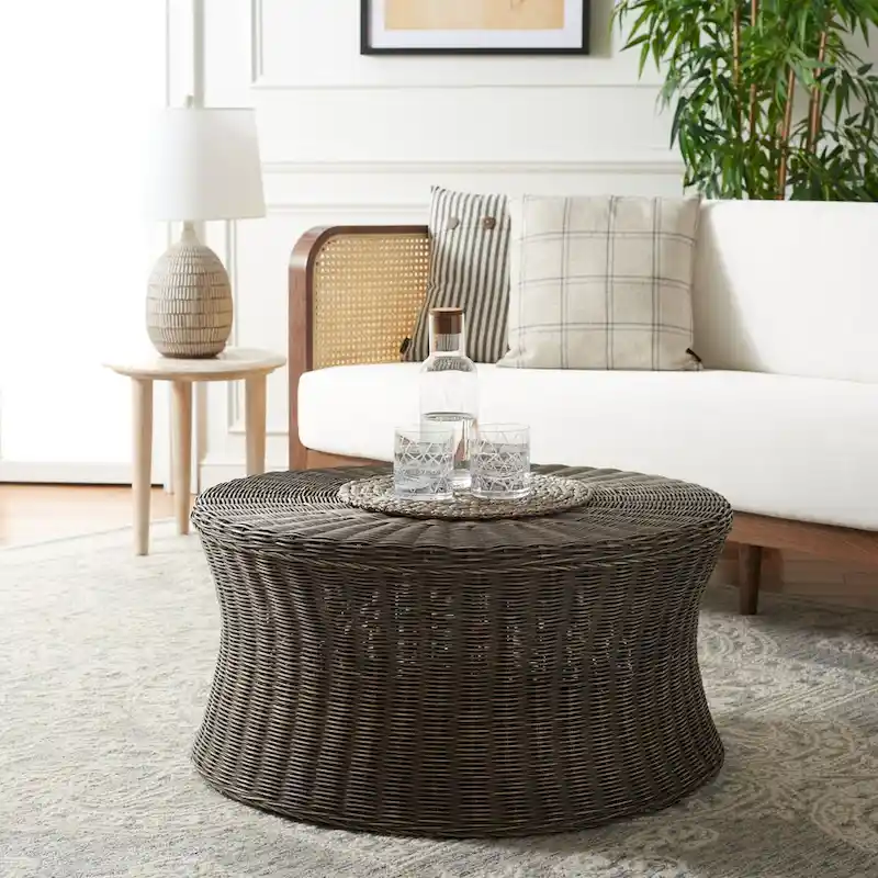 Dark Brown Wicker Ottoman