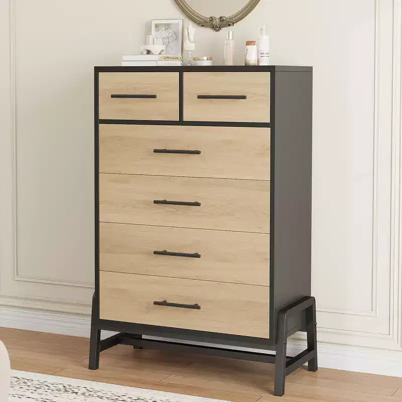 Garvee 4+2 Dresser for Bedroom, 46.6 Tall Dresser, Tall Drawer with Storage Freestanding, Wooden Closet Chest for Living Room, Bedroom, Natural Oak
