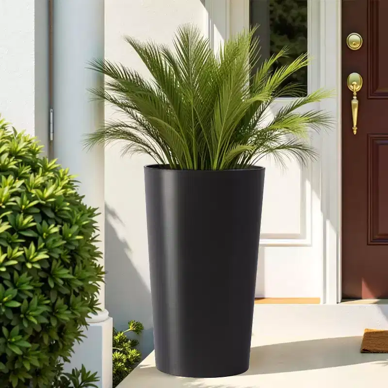 2-Pack Black Tall Square Planters for Outdoor Plants, Modern Tapered Flower Pots for Porch Patio Entryway and Indoor Decor
