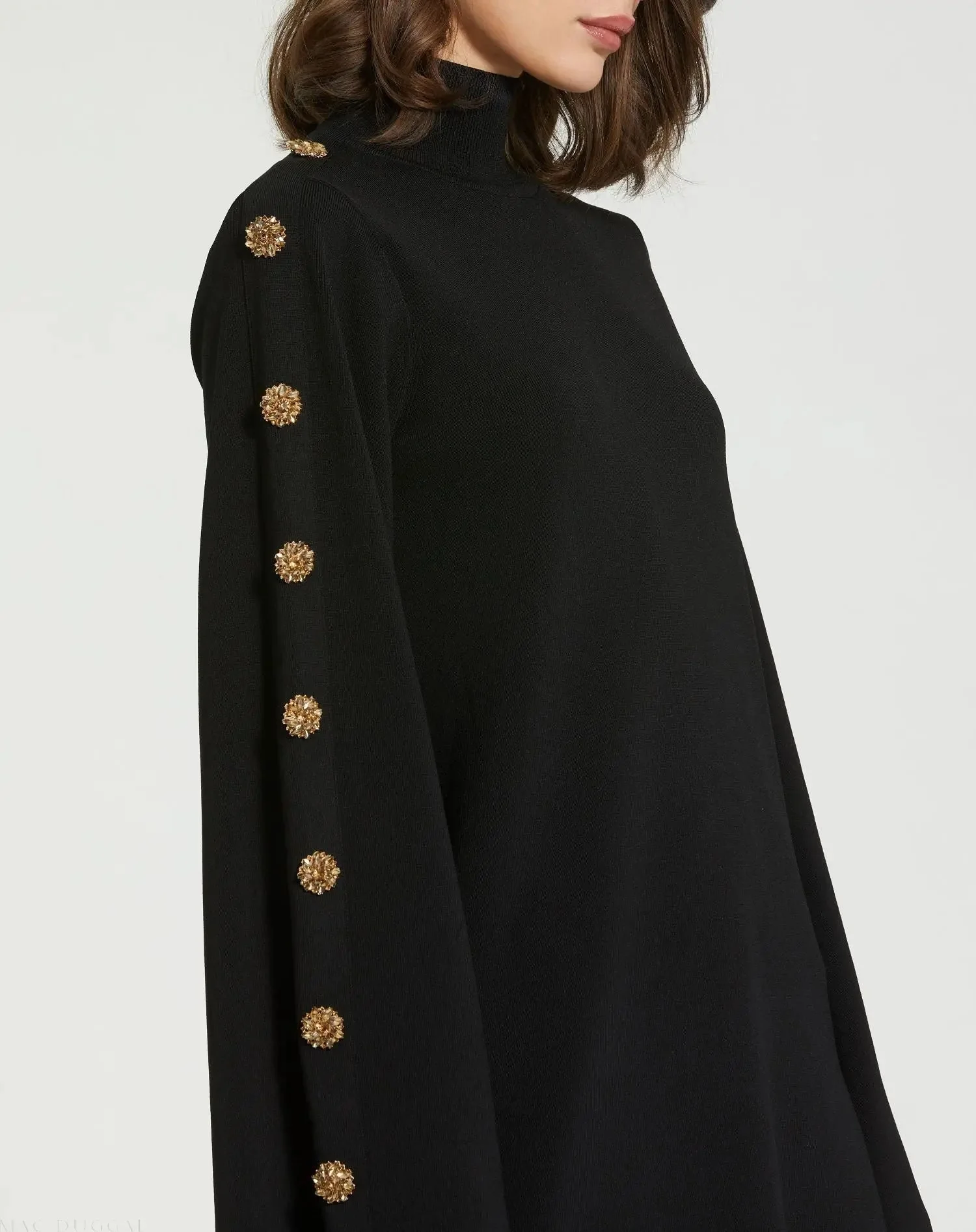 Black Long Sleeve Mini Knit Dress With Sleeve Detail