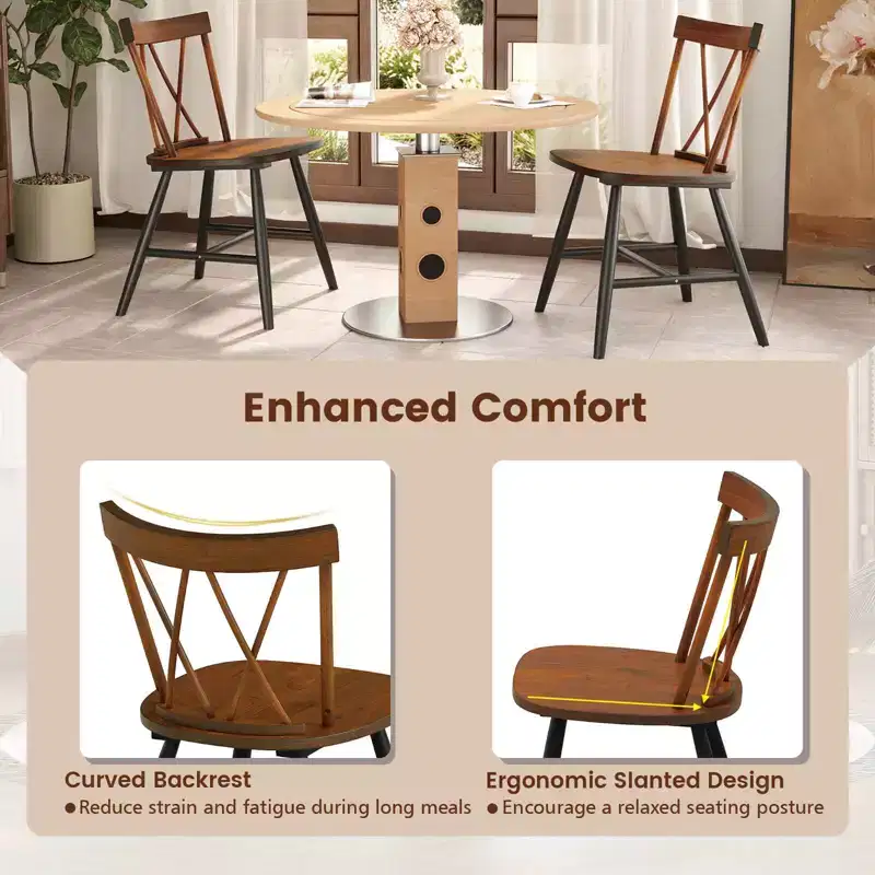 Costway Dining Chairs Set of 2/4 Farmhouse Kitchen Chair with Rubber Wood Frame,
