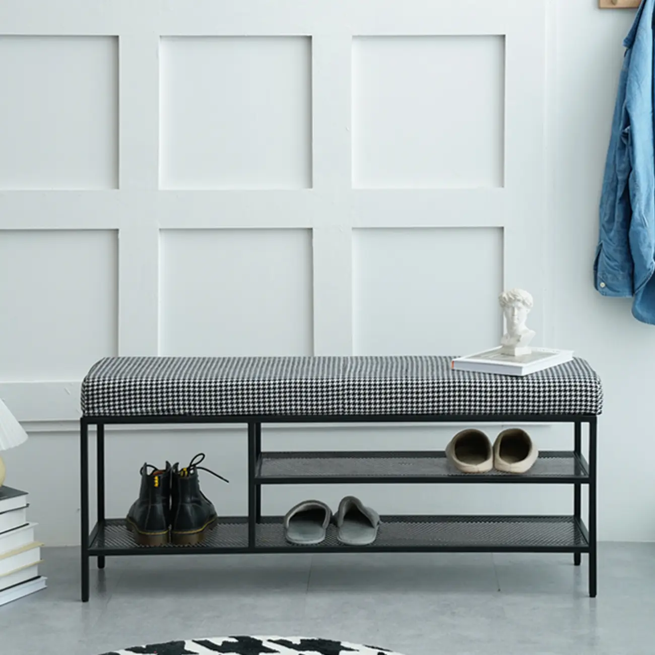Entryway Metal Shoe Storage Bench with Padded Seat