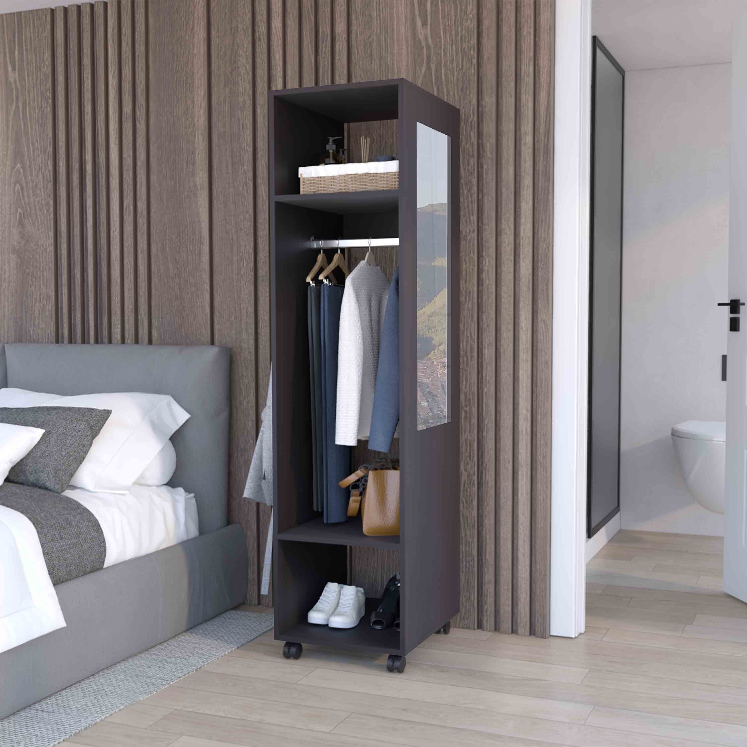 Walker Edison | Minimalist Tall Wardrobe Armoire Storage Cabinet with Mirrorlook