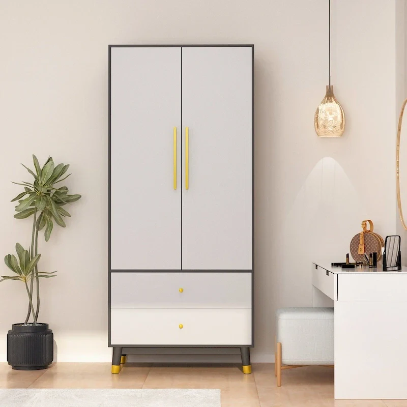 Wardrobe Closet Armoire with 2 Doors Wooden Clothes Storage Cabinet