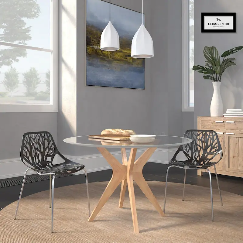 Stackable Dining Chair with Cut-Out Backrest, Chrome Legs — Set of 2