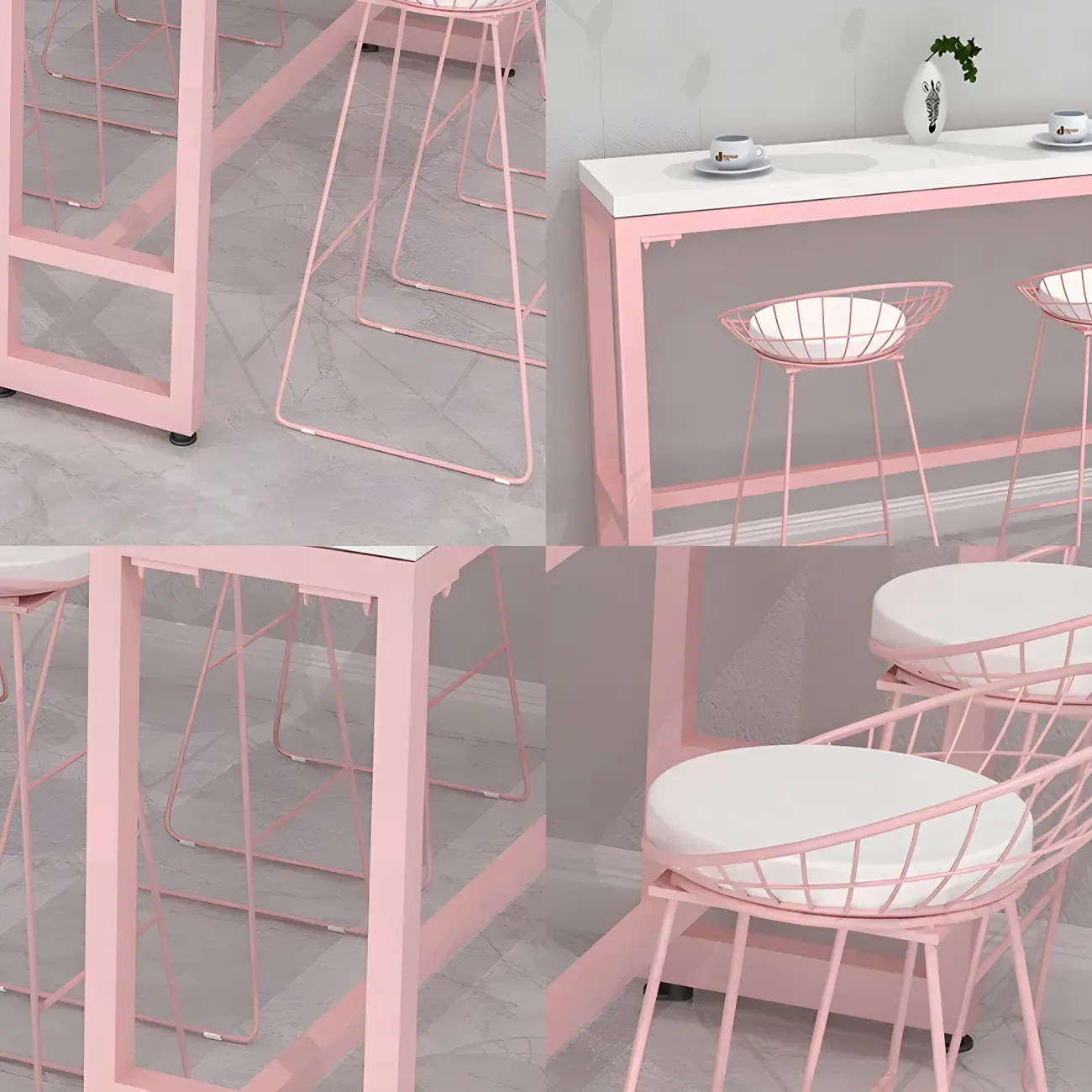 Glam Pink Rectangle Marble Long Bar Table