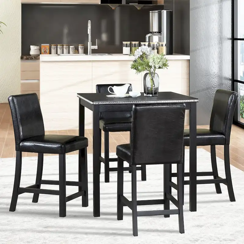 Modern 5-Piece Dining Set with Square Counter Height Table & 4 Upholstered Chairs