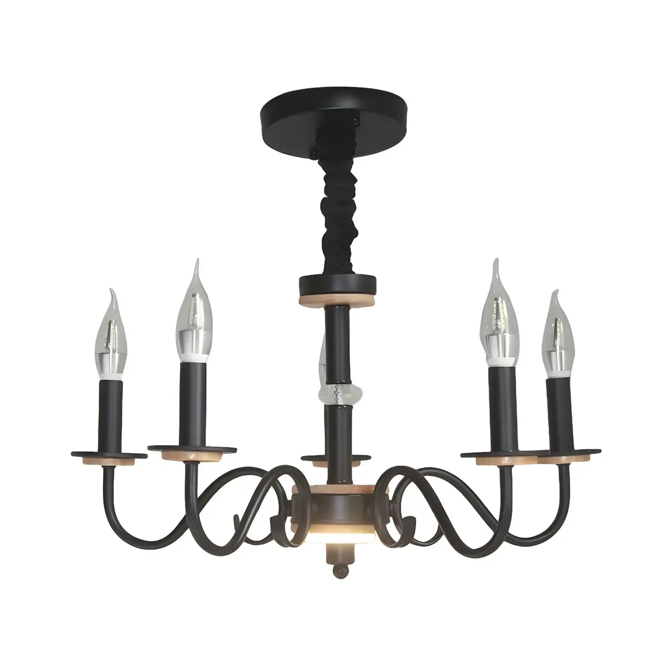 Traditional Rustic Black Metal Candle Chandelier