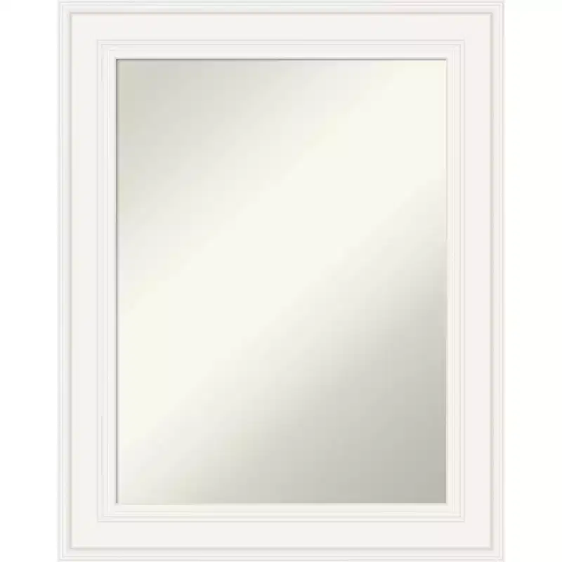 24" x 30" Non-Beveled Ridge White Wall Mirror - Amanti Art: Modern Rectangle, Polystyrene Frame, Includes Mounting Hardware